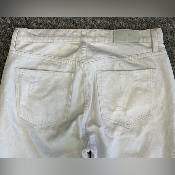 Pistola High Rise Straight Leg Jeans White Distressed Raw Hem Size 28 Button Fly - Picture 8 of 11